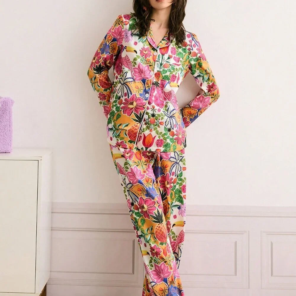 Casual Multicolor Women's Floral Pineapple Pajama Set